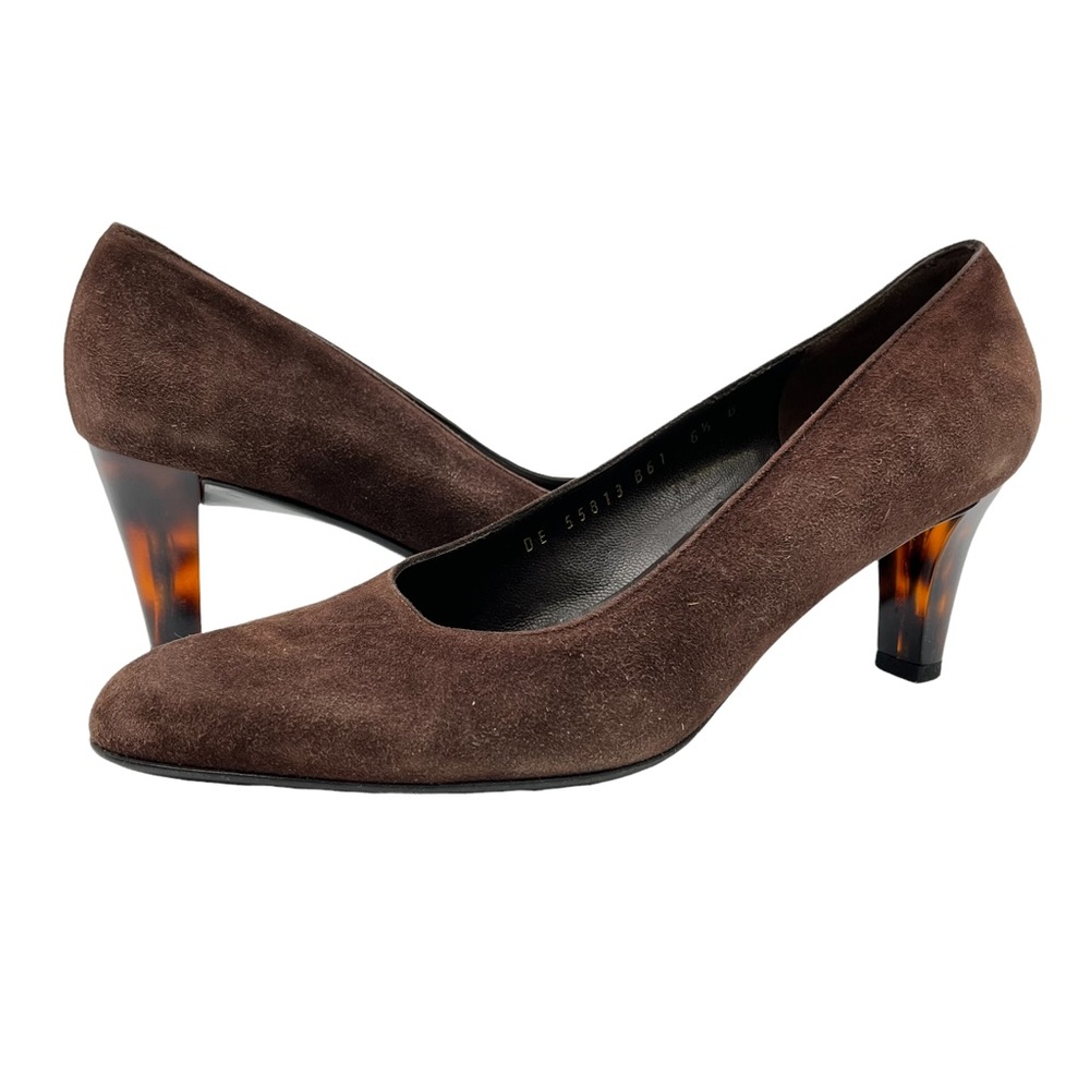 Salvatore Ferragamo Chocolate Brown Suede Leather Tortoise Heel Pump Womens 6.5B